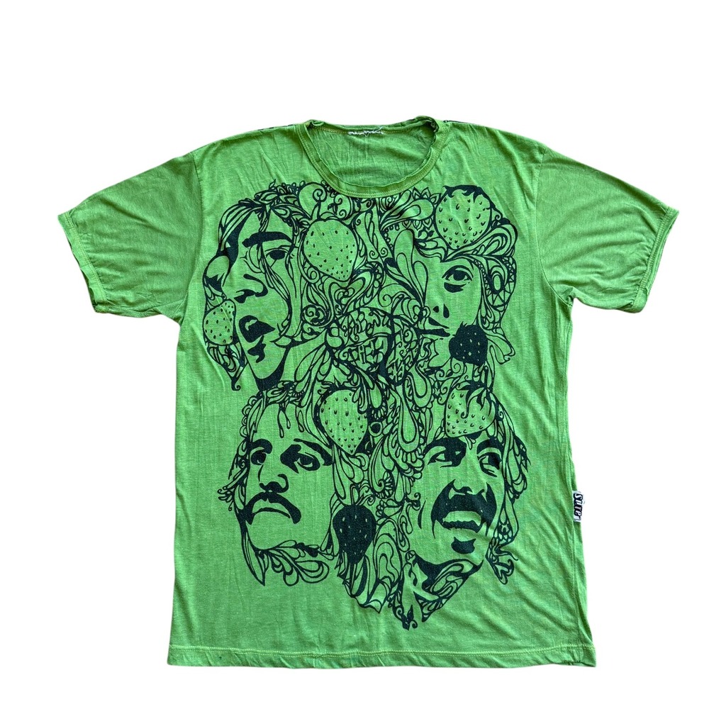 Sure Mens Beatles‎ Strawberry Fields Graphic T-Shirt Lime Green Psychedelic L